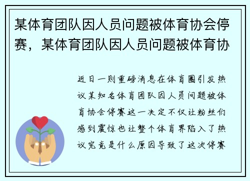 某体育团队因人员问题被体育协会停赛，某体育团队因人员问题被体育协会停赛怎么办